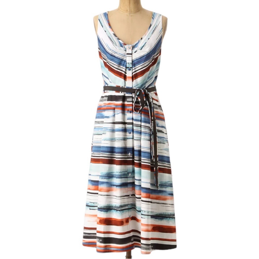 Anthroplogie Moulinette Soeurs Afterlight Dress Women's 14 Sleeveless Midi Belt